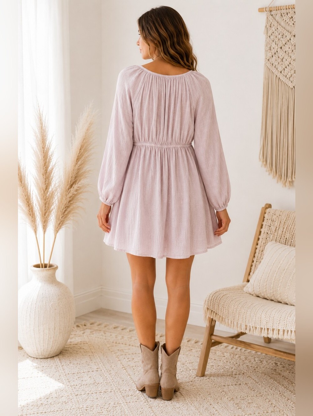 Free People soft boho lavender mini dress with lace-trim bodice. Size SP - Picture 2 of 9